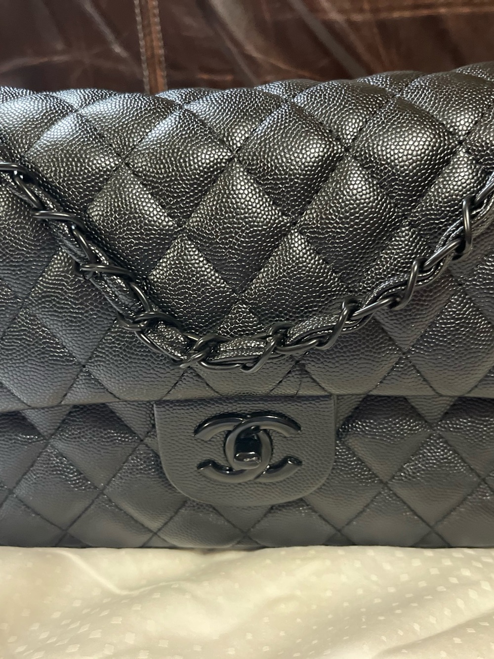 ChaneI Black On Black Classic Signature Black Out Logo Flap Bag - Picture 4 of 11
